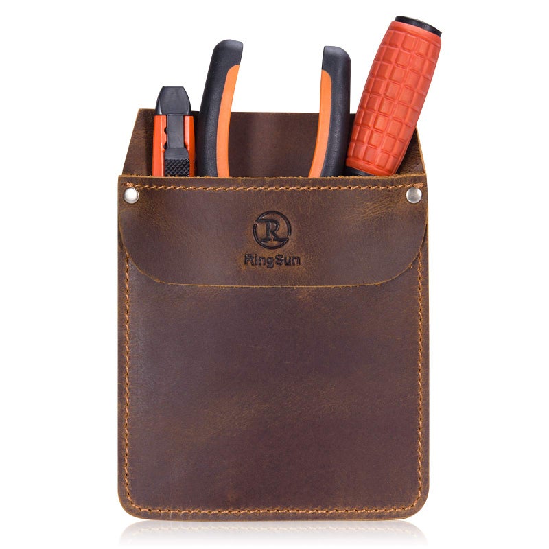 RingSun Genuine Leather Pocket Protector for Men  Durable Pocket Tool Pouch  Jeans Shirts Pocket Protector for Tools Pens Brown - Image 1
